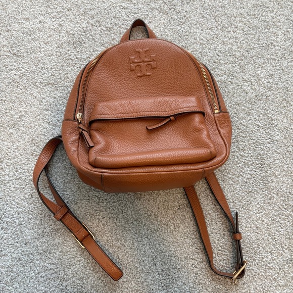 Tory Burch Thea Mini Backpack Womens Small Tan Brown Pebbled Leather Designer